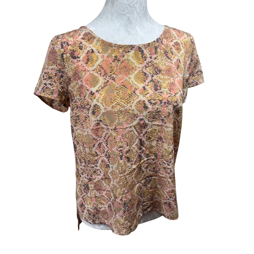Anthropologie Fynn & Rose Tofino Silk Pink Snakeskin Coral Blouse Top Womens S